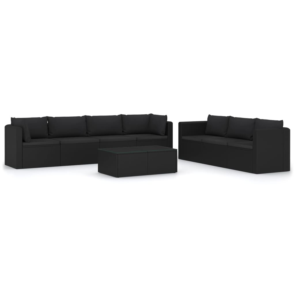 vidaXL 8 Piece Garden Lounge Set with Cushions Poly Rattan Black