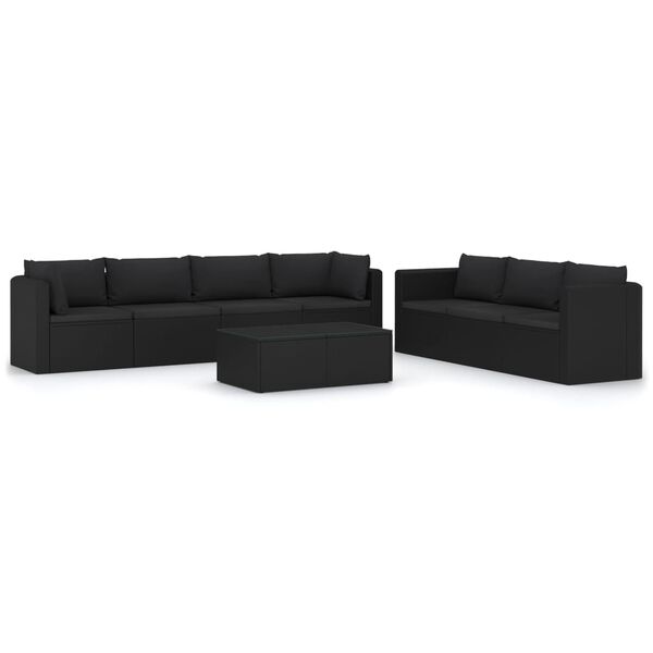 vidaXL 8 Piece Garden Lounge Set with Cushions Poly Rattan Black