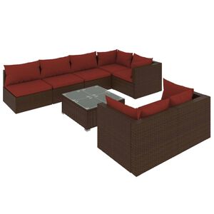 vidaXL 8 Piece Garden Lounge Set with Cushions Brown Poly Rattan