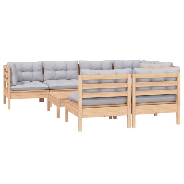 vidaXL 8 Piece Garden Lounge Set with Grey Cushions Solid Pinewood