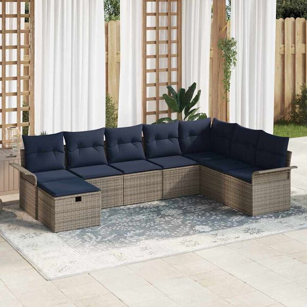 vidaXL Garden Sofa Set 8 pcs Grey and navy 297.5 x 187.5 x 85 cm