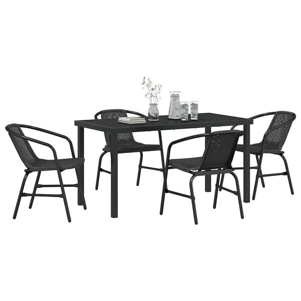 vidaXL Garden Dining Set 5 pcs Black Powder-Coated Steel