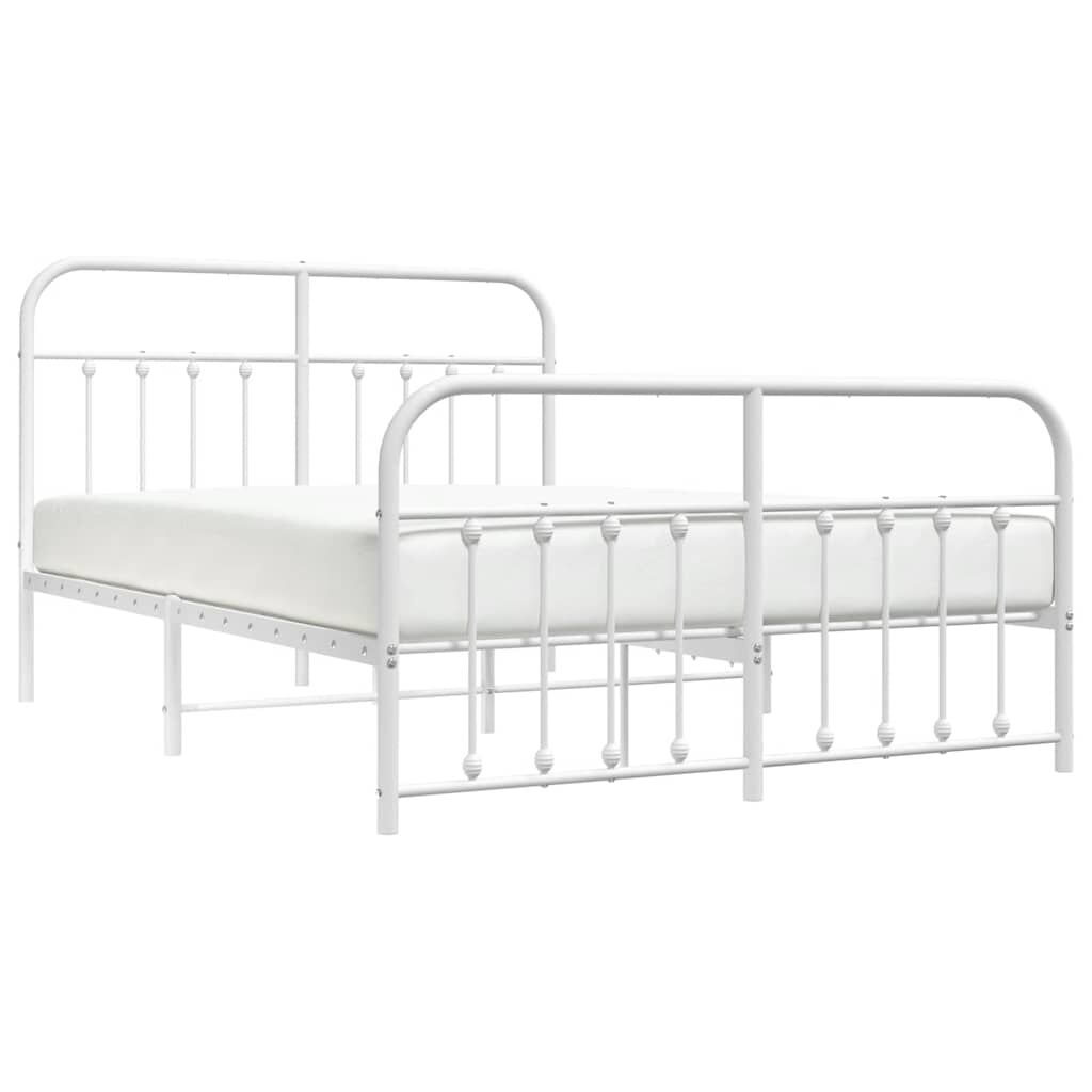 vidaXL Metal Bed Frame without Mattress with Footboard White 135x190cm