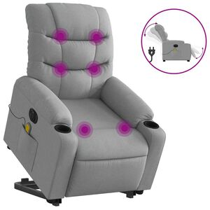 vidaXL Electric Stand up Massage Recliner Chair Light Grey Fabric