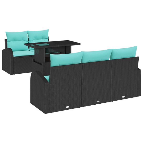 vidaXL 6 Piece Garden Sofa Set with Cushions Black Poly Rattan