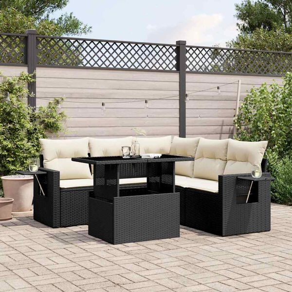 vidaXL 6 Piece Garden Sofa Set with Cushions Black Poly Rattan