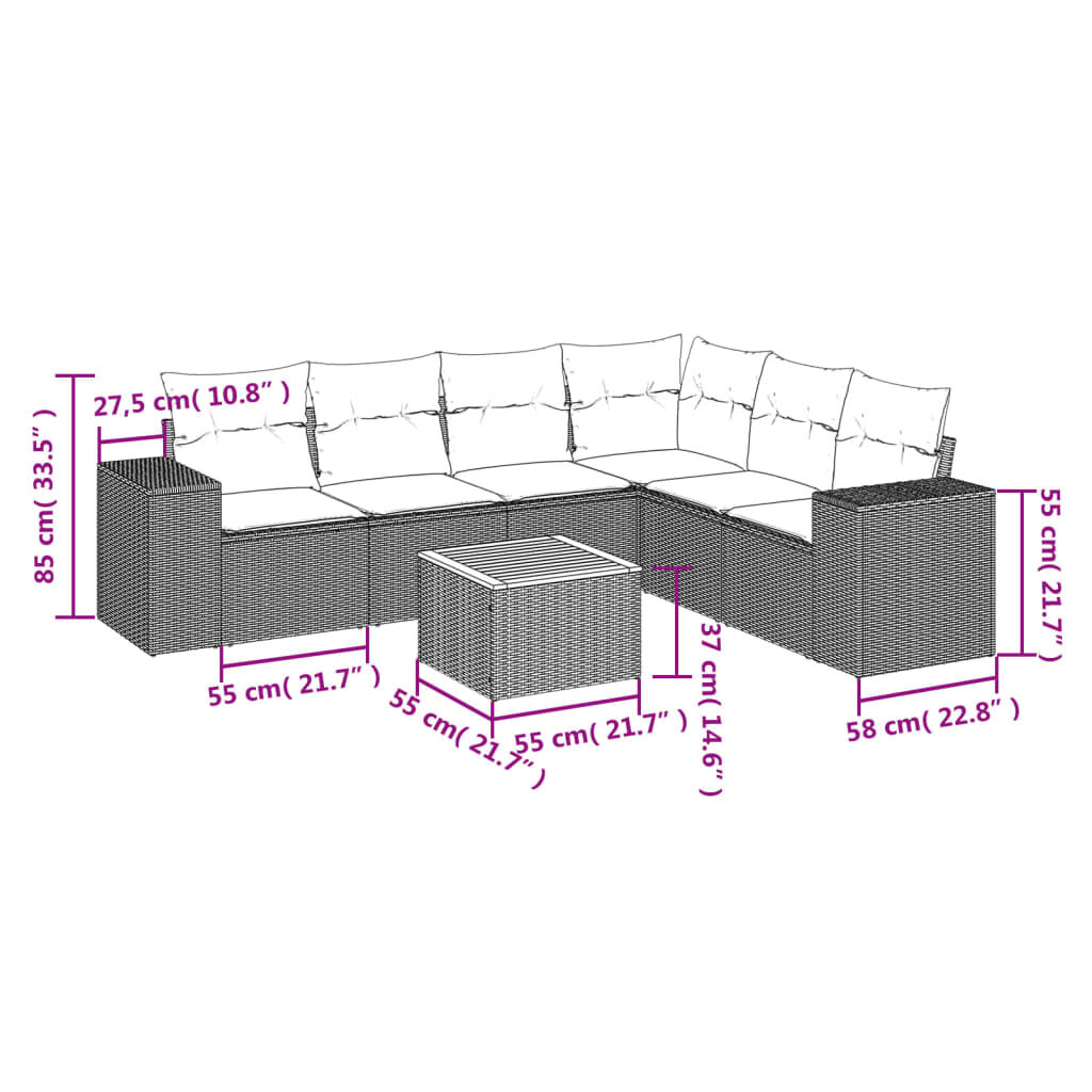vidaXL 7 Piece Garden Sofa Set with Cushions Black Poly Rattan