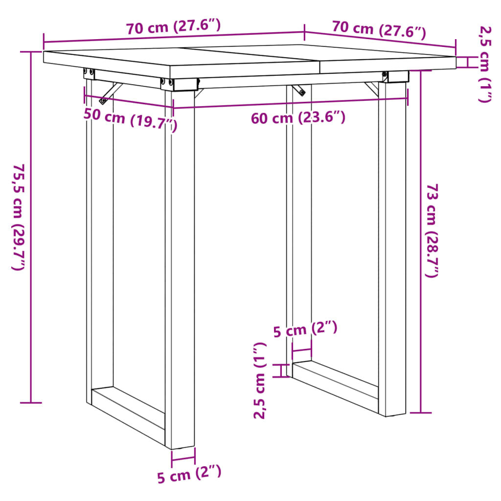 vidaXL Dining Table O-Frame 70x70x75.5 cm Solid Wood Pine and Steel