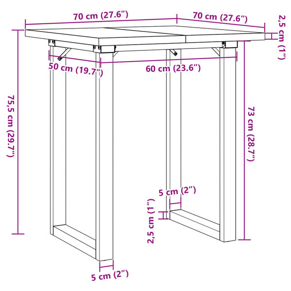 vidaXL Dining Table O-Frame 70x70x75.5 cm Solid Wood Pine and Steel