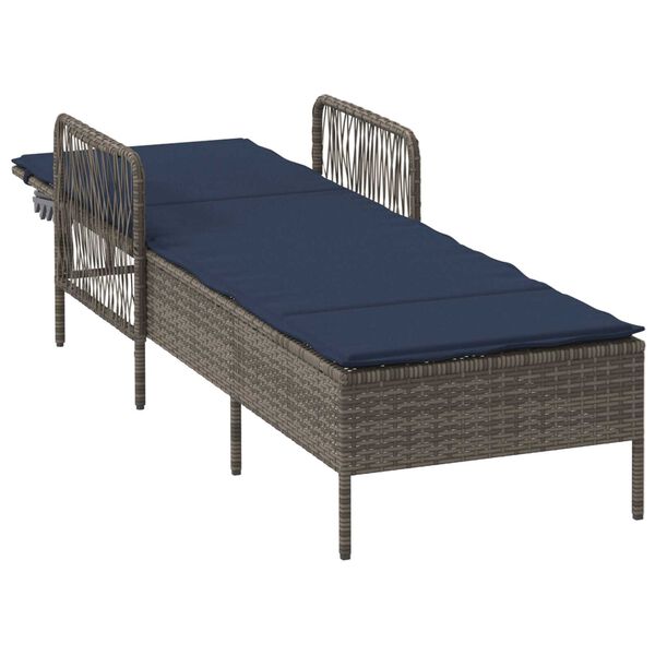 vidaXL Sun Lounger Grey and Navy Blue 55 x 200 x 92 cm Poly Rattan