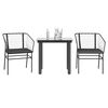 vidaXL 3 Piece Garden Dining Set with Cushions Black Poly Rattan Glass