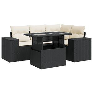 vidaXL 5 Piece Garden Sofa Set with Cushions Black Poly Rattan