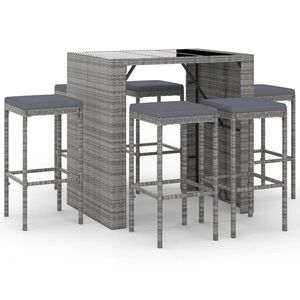 vidaXL 7 Piece Garden Bar Set with Cushions Grey Poly Rattan