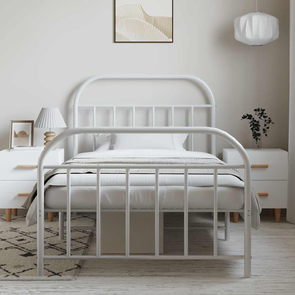 vidaXL Metal Bed Frame without Mattress with Footboard White 100x190cm