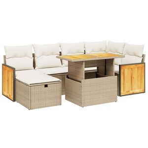 vidaXL 7 Piece Garden Sofa Set with Cushions Beige Poly Rattan