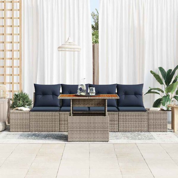 vidaXL Garden Dining Set with Cushion 5 pcs Grey and Navy