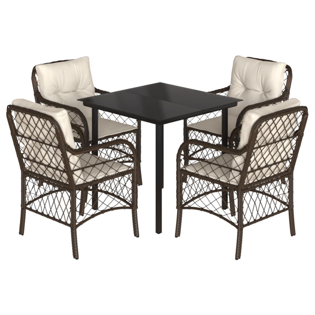 vidaXL 5 Piece Garden Dining Set with Cushions Brown Poly Rattan
