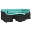 vidaXL Sofa Set with Cushion 7 pcs Black and Turquoise Poly Rattan