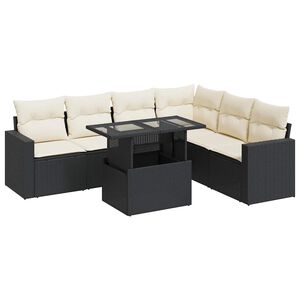 vidaXL 7 Piece Garden Sofa Set with Cushions Black Poly Rattan