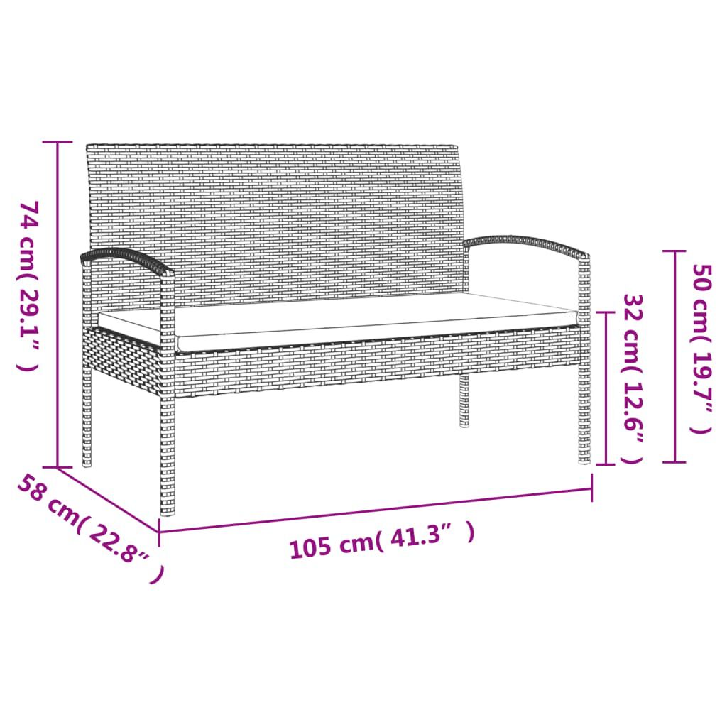 vidaXL Garden Bench with Cushion Grey 105 cm Poly Rattan