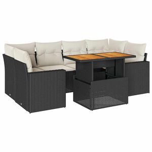vidaXL 7 Piece Garden Sofa Set with Cushions Black Poly Rattan
