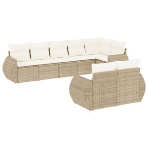 vidaXL 8 Piece Garden Sofa Set with Cushions Beige Poly Rattan