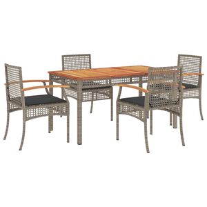 vidaXL 5 Piece Garden Dining Set with Cushions Grey Poly Rattan