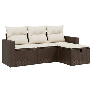 vidaXL 4 Piece Garden Sofa Set with Cushions Brown Poly Rattan