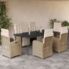 vidaXL 7 Piece Garden Dining Set with Cushions Beige Poly Rattan