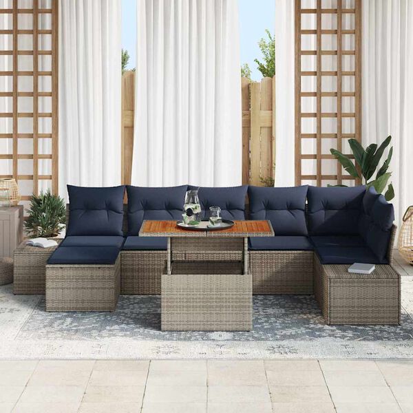 vidaXL Garden Sofa Set with Cushion with Storage 8 pcs Grey and Navy
