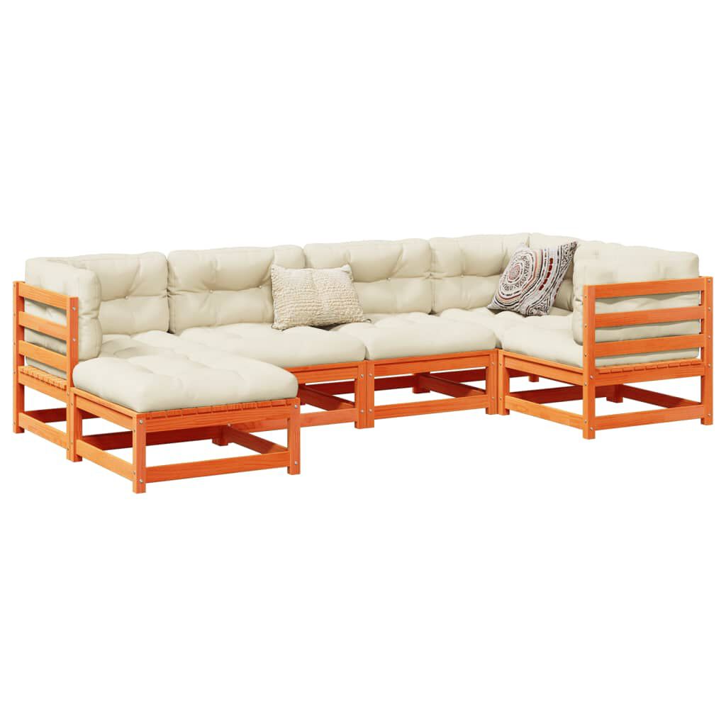 vidaXL 6 Piece Garden Sofa Set with Cushions Wax Brown Solid Wood Pine
