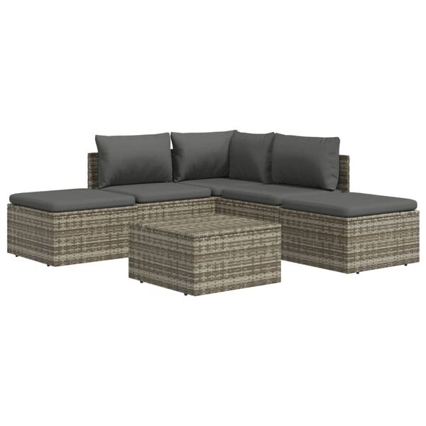 vidaXL 6 Piece Garden Lounge Set with Cushions Grey Poly Rattan