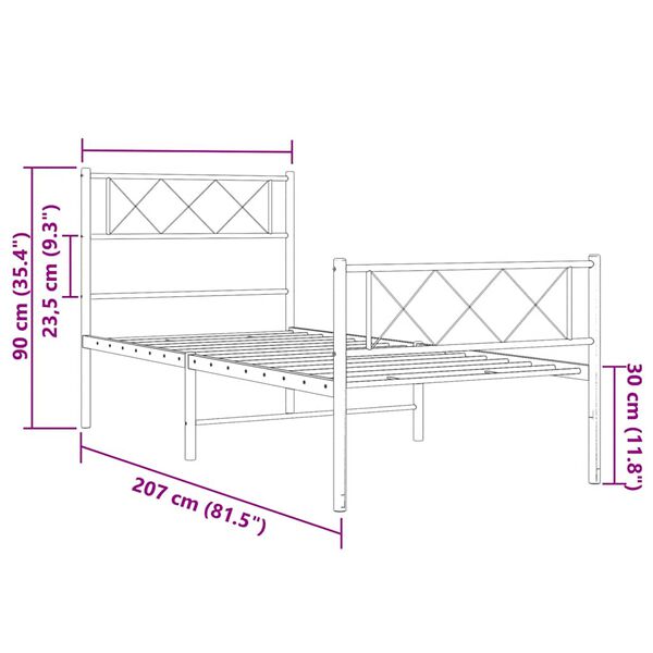 vidaXL Metal Bed Frame without Mattress with Footboard White 100x200cm