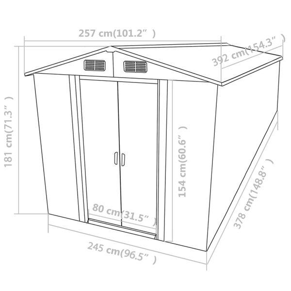 vidaXL Garden Shed 257x392x181 cm Metal Green