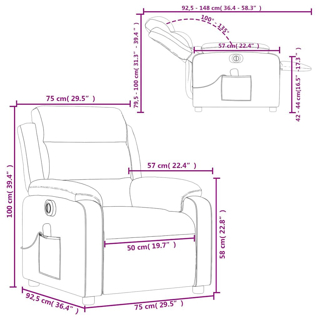 vidaXL Electric Massage Recliner Chair Cream Fabric