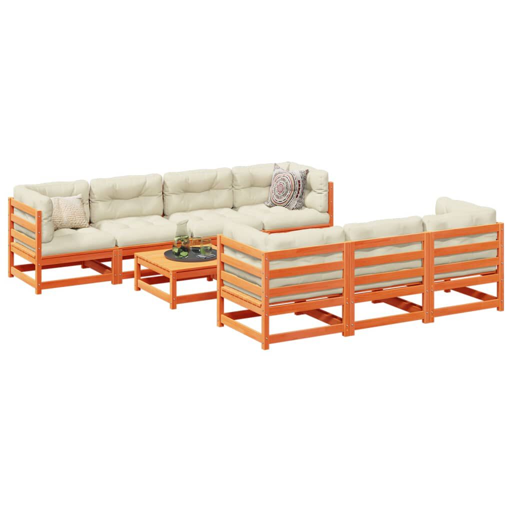 vidaXL 8 Piece Garden Sofa Set with Cushions Wax Brown Solid Wood Pine