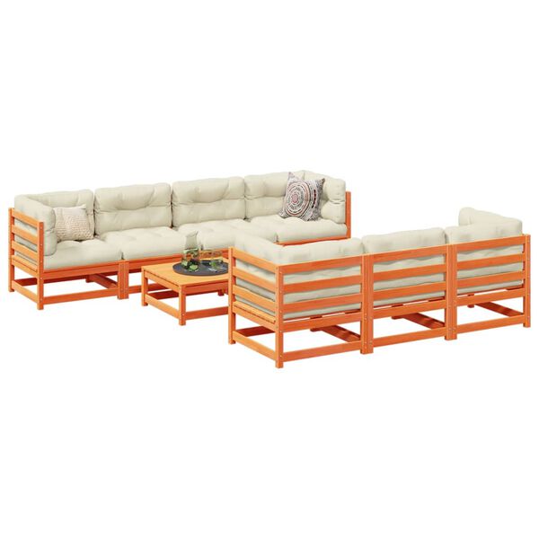 vidaXL 8 Piece Garden Sofa Set with Cushions Wax Brown Solid Wood Pine
