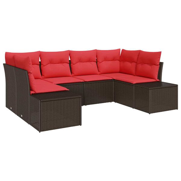 vidaXL Garden Sofa Set with Cushion 6 pcs Brown Poly Rattan
