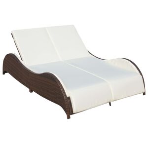 vidaXL Double Sun Lounger with Cushion Poly Rattan Brown