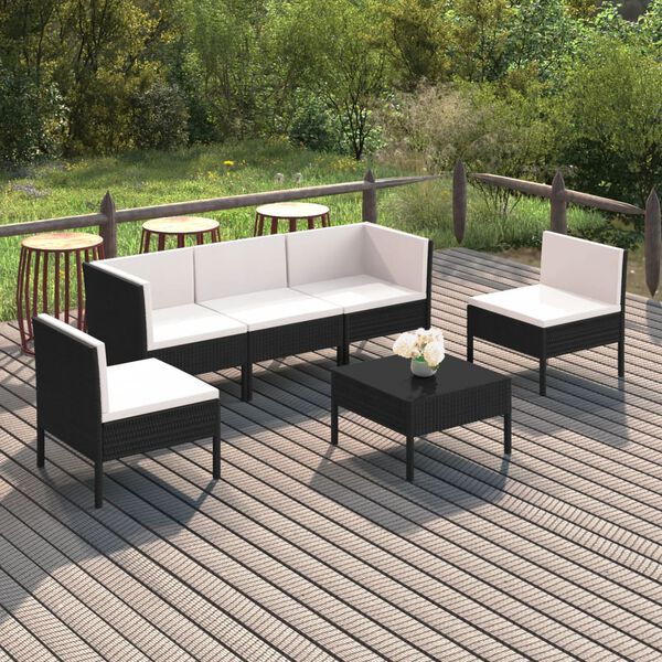 vidaXL 6 Piece Garden Lounge Set with Cushions Poly Rattan Black&nbsp;