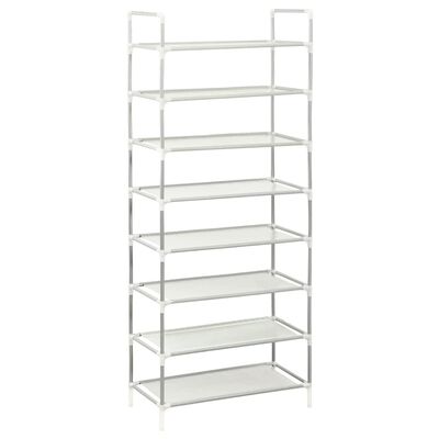 vidaXL Shoe Rack with 8 Shelves Metal and Non-woven Fabric Silver