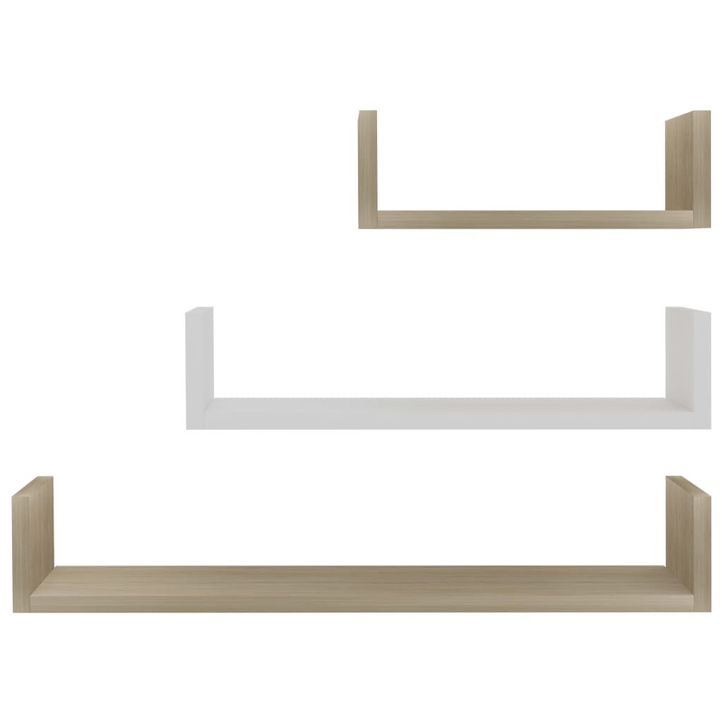 vidaXL Wall Display Shelf 3 pcs White and Sonoma Oak Engineered Wood