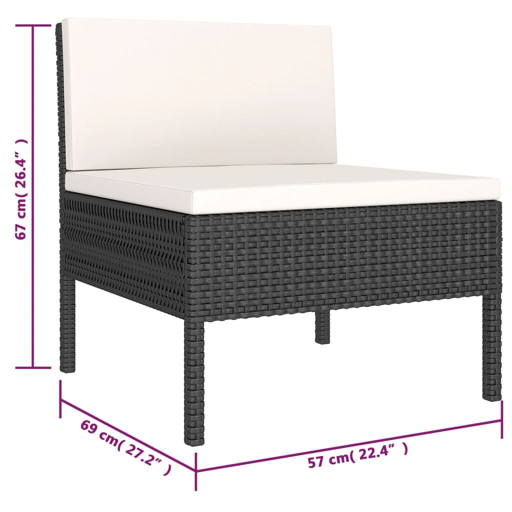 vidaXL 6 Piece Garden Lounge Set with Cushions Poly Rattan Black