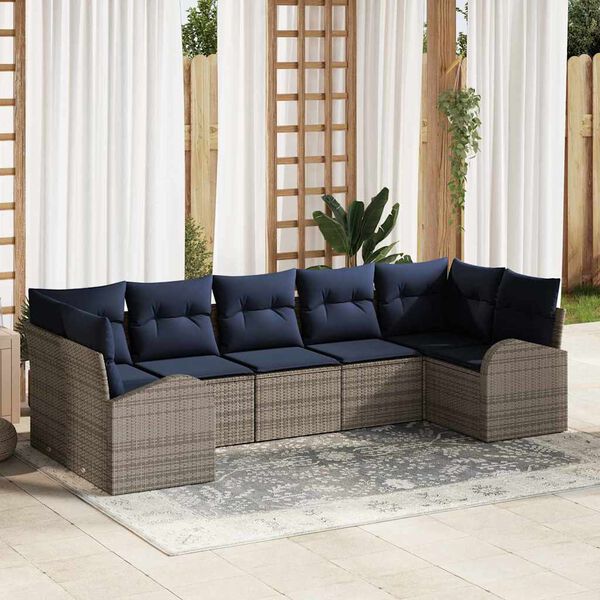 vidaXL Garden Sofa Set with Cushion 7 pcs Grey Poly Rattan