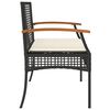 vidaXL Garden Bench with Cushion Black Poly Rattan Acacia Wood