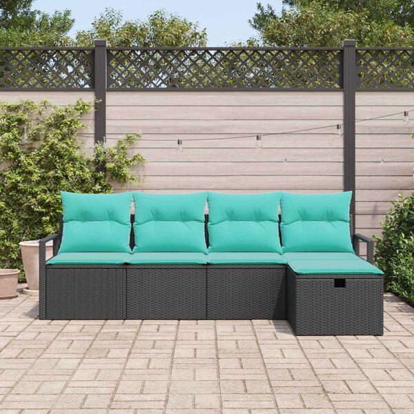 vidaXL 5 Piece Garden Sofa Set with Cushions Black Poly Rattan