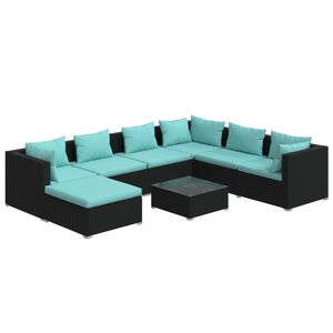 vidaXL 8 Piece Garden Lounge Set with Cushions Poly Rattan Black