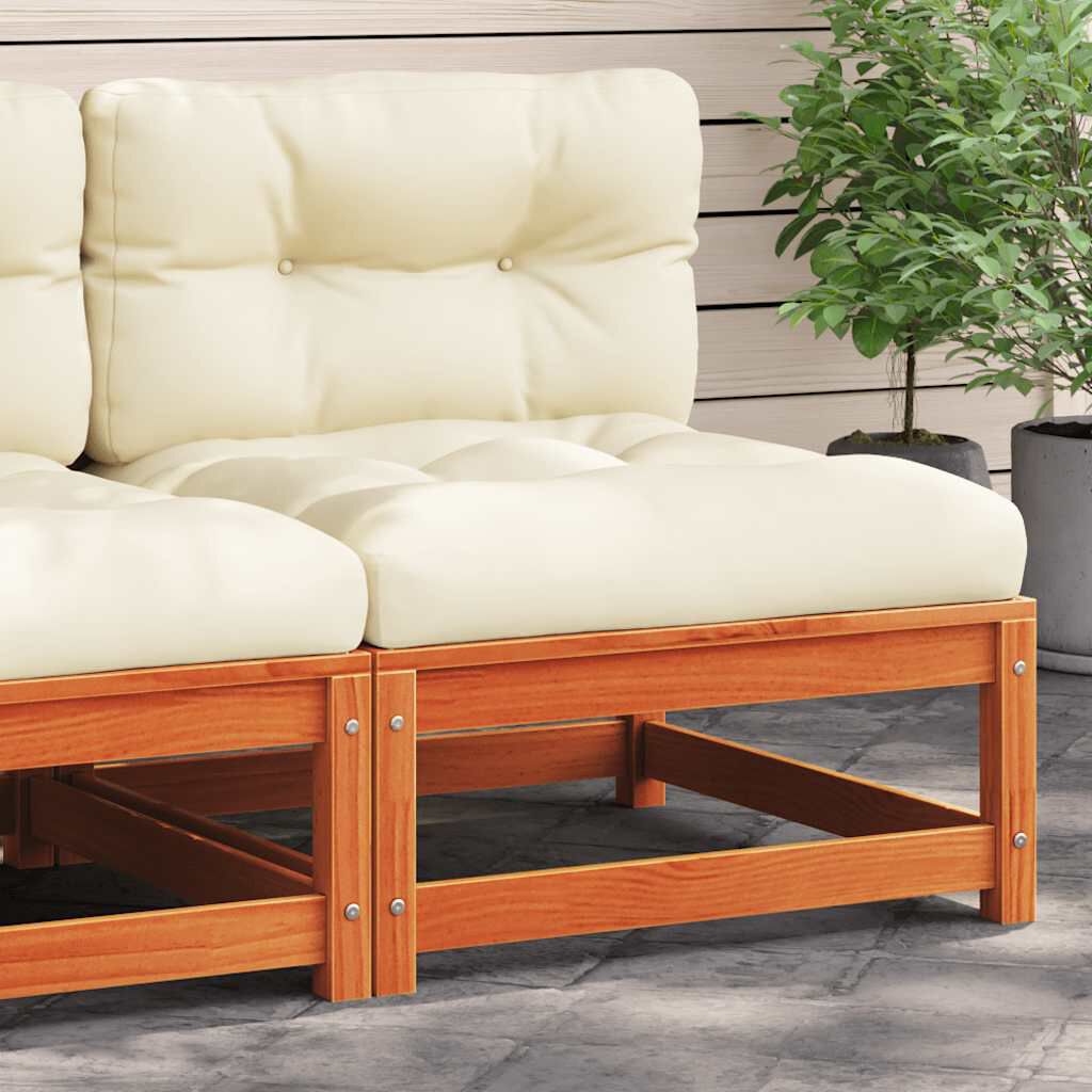 vidaXL Garden Sofa Armless with Cushions Wax Brown Solid Wood Pine