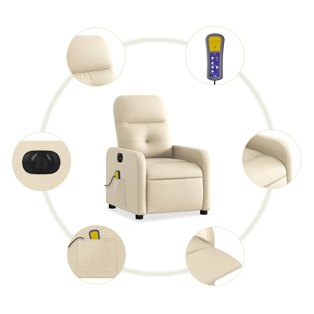 vidaXL Electric Massage Recliner Chair Cream Fabric