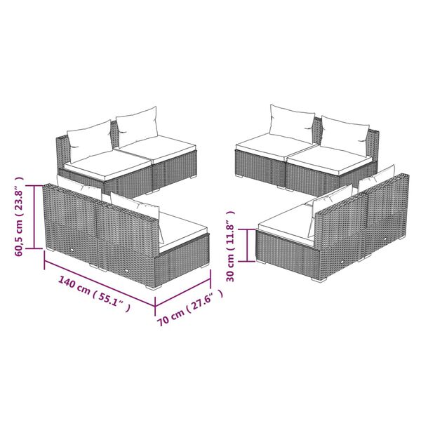 vidaXL 8 Piece Garden Lounge Set with Cushions Poly Rattan Black